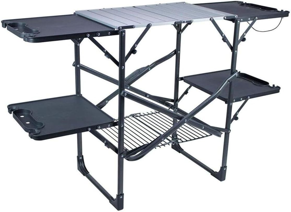Camping Cooking Table With Storage - Slim Fold Portable Camping Kitchen Table