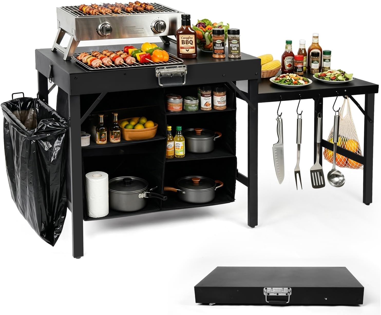 Camping Cooking Table With Storage - Portable Foldable Griddle Stand With Storage