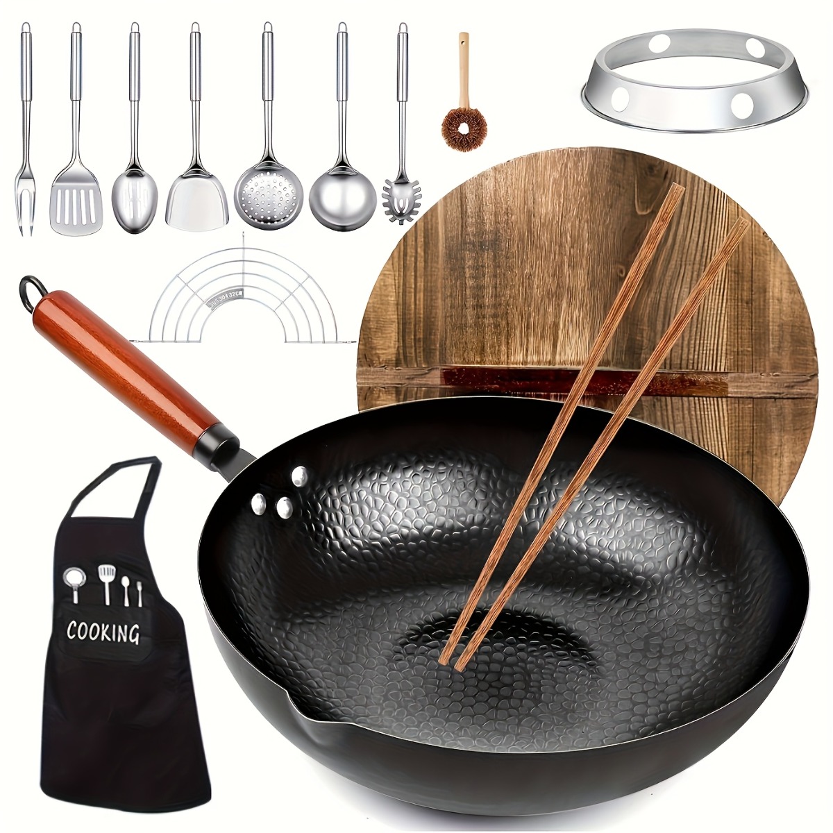 Camping Cooking Vegetables - 12.6 Inch Cast Iron Wok Set