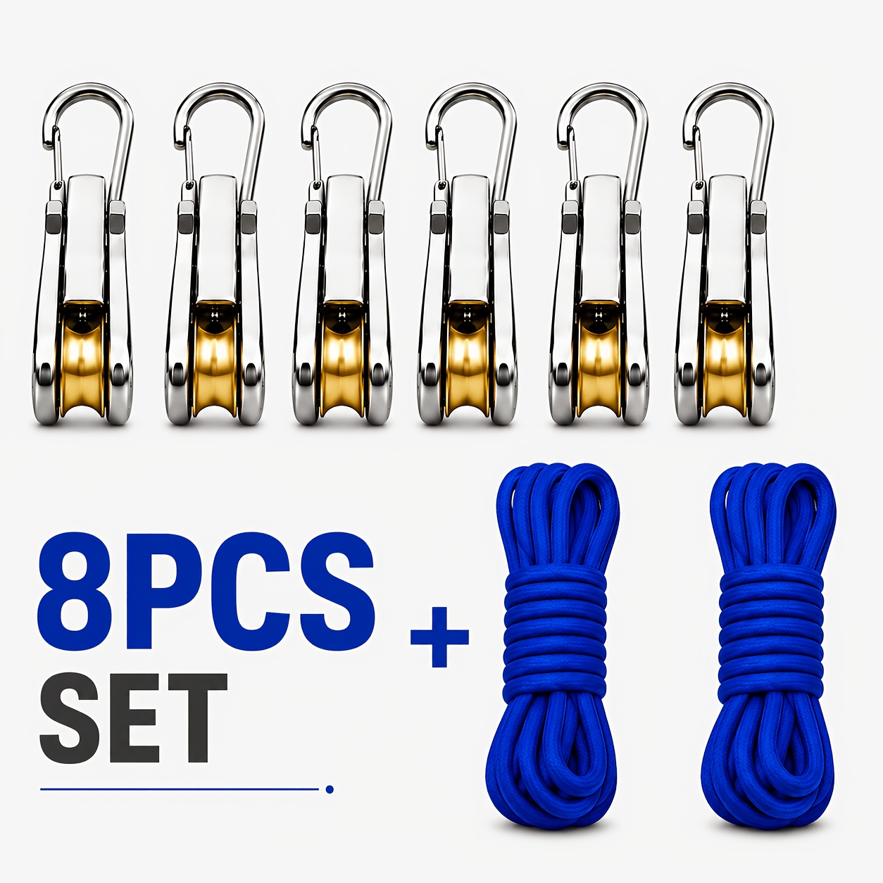 Camping Cooking Utensils Kit - 4/6/8pcs Rope Set with Roller Tensioners,