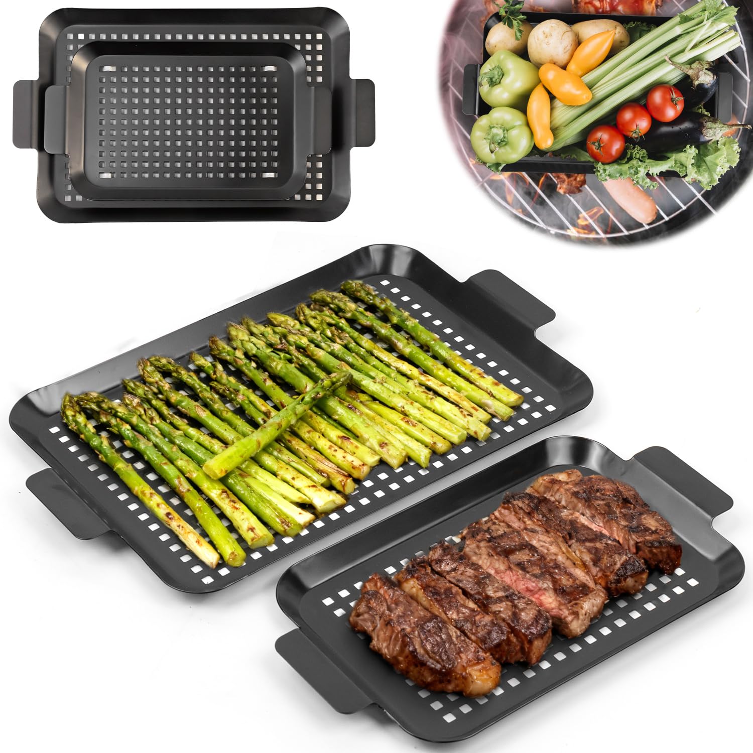 Camping Cooking Griddle - 2PCS Grill Pan, Grill Topper for