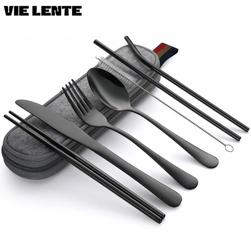 Camping Cooking Utensil Set - 8Pcs/set Tableware Reusable Travel Cutlery Set