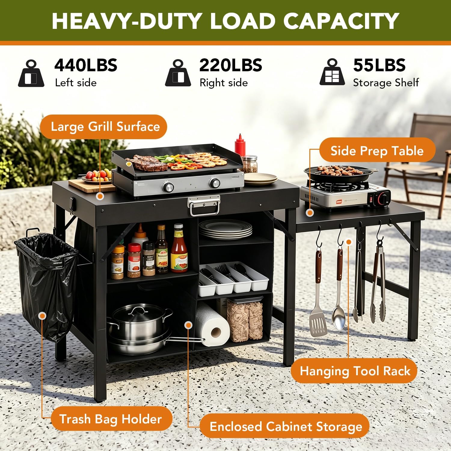 Portable Foldable Griddle Stan - Camping Cooking Table With Storage recension och pris