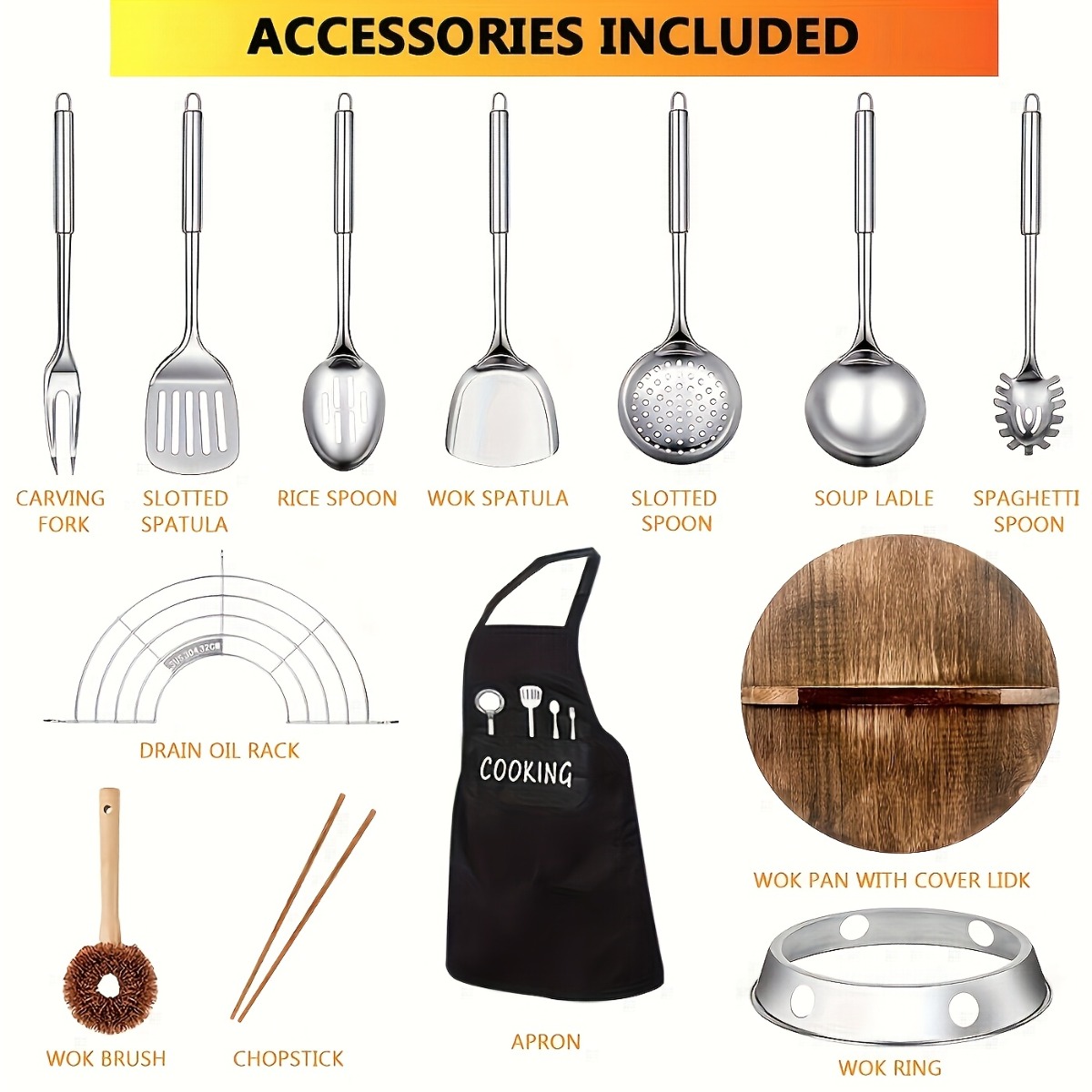 12.6 Inch Cast Iron Wok Set No - Camping Cooking Vegetables recension och pris