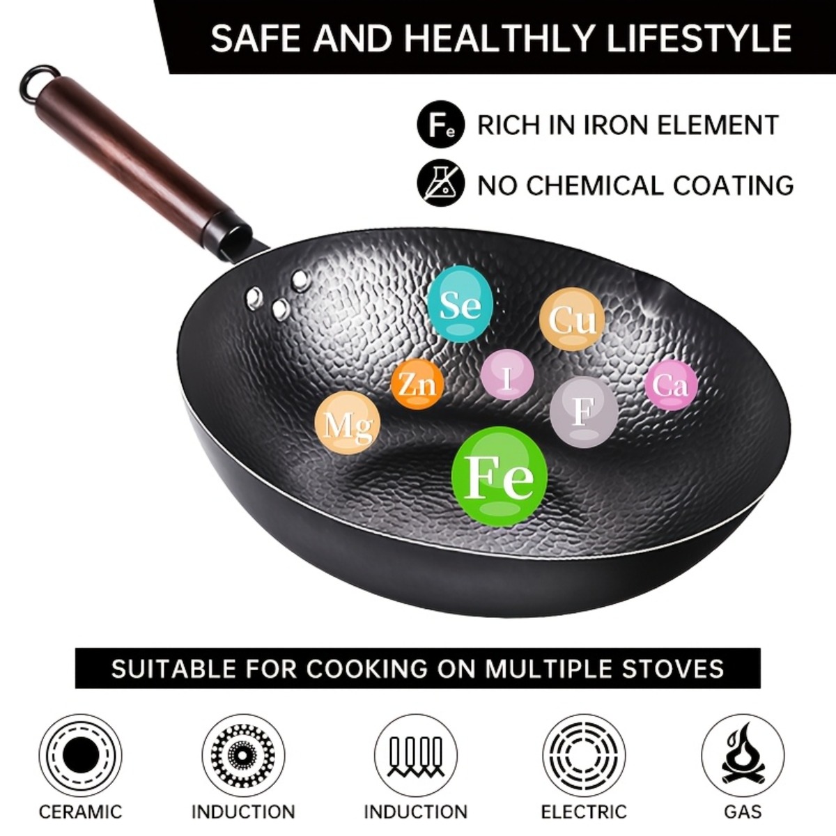 12.6 Inch Cast Iron Wok Set No - Camping Cooking Vegetables recension och pris