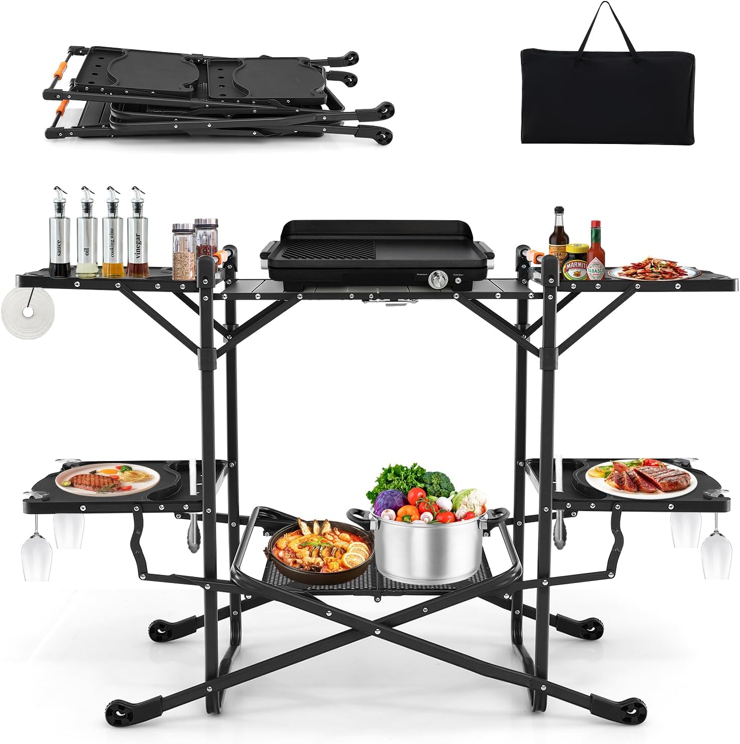 Portable Outdoor Folding Cooki - Camping Cooking Table With Storage recension och pris