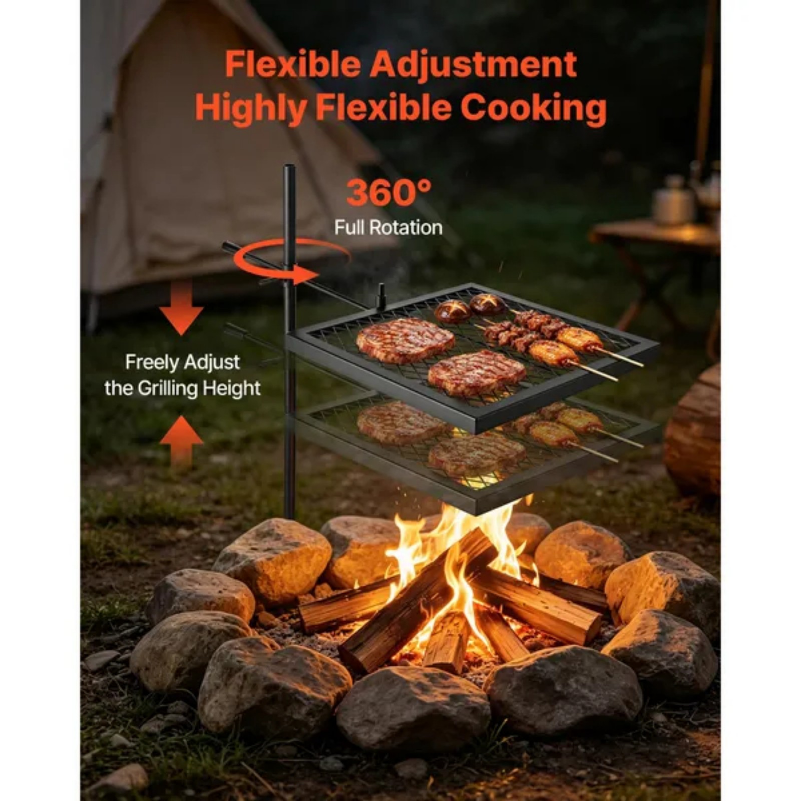 Heavy Duty Swivel Campfire Gri - Camping Cooking Over Fire recension och pris