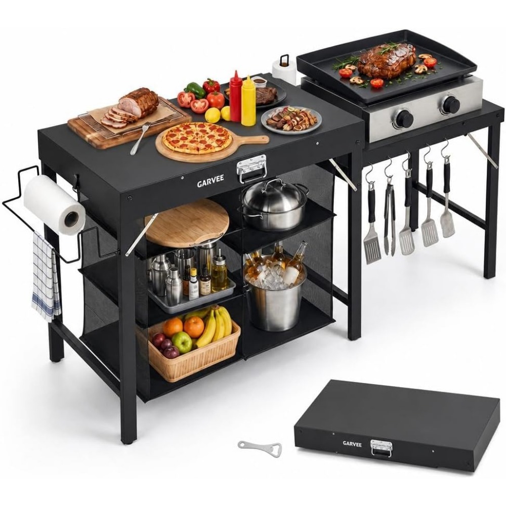 Foldable Metal Grill Table wit - Camping Cooking Table With Storage recension och pris
