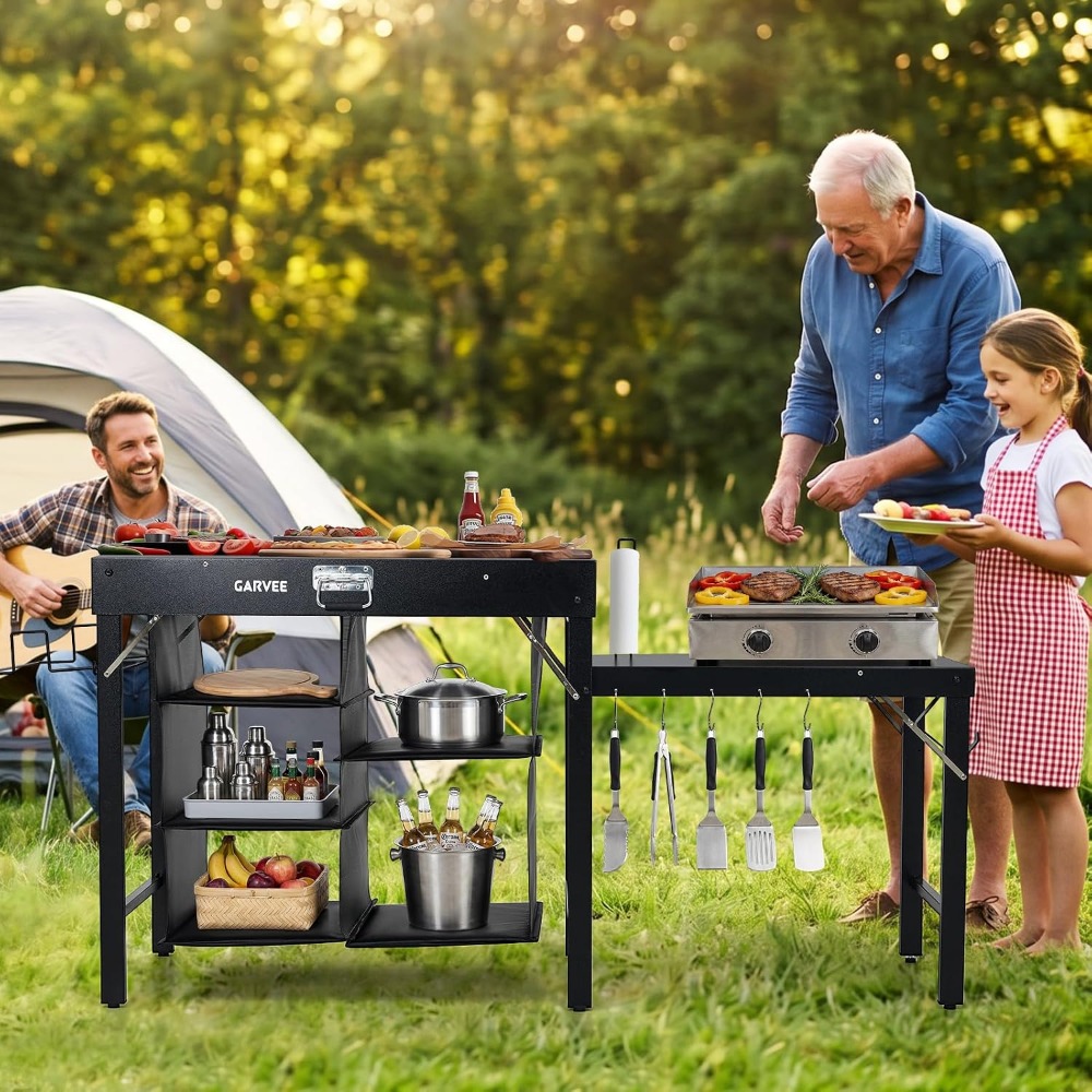 Foldable Metal Grill Table wit - Camping Cooking Table With Storage recension och pris