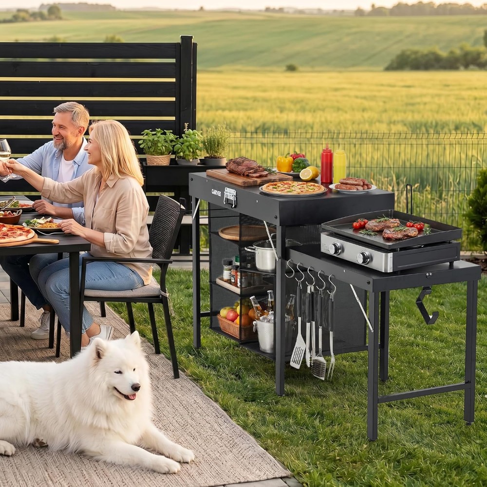 Foldable Metal Grill Table wit - Camping Cooking Table With Storage recension och pris