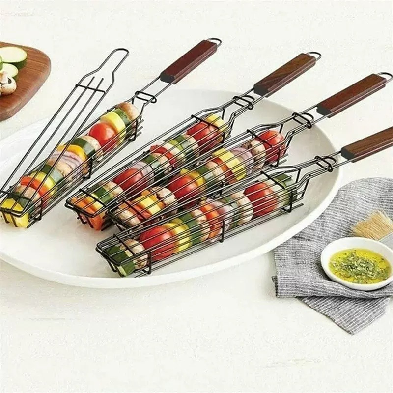 BBQ Grill Basket Portable Meat - Camping Cooking Vegetables recension och pris