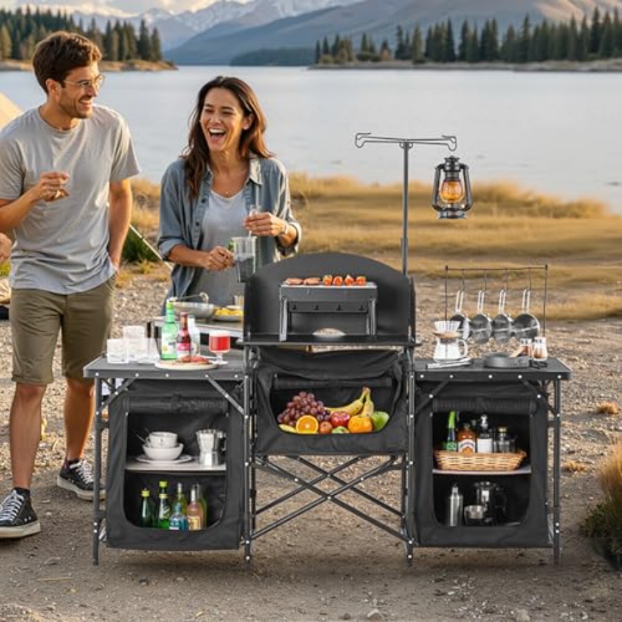 Camping Kitchen Table, Outdoor - Camping Cooking Table With Storage recension och pris